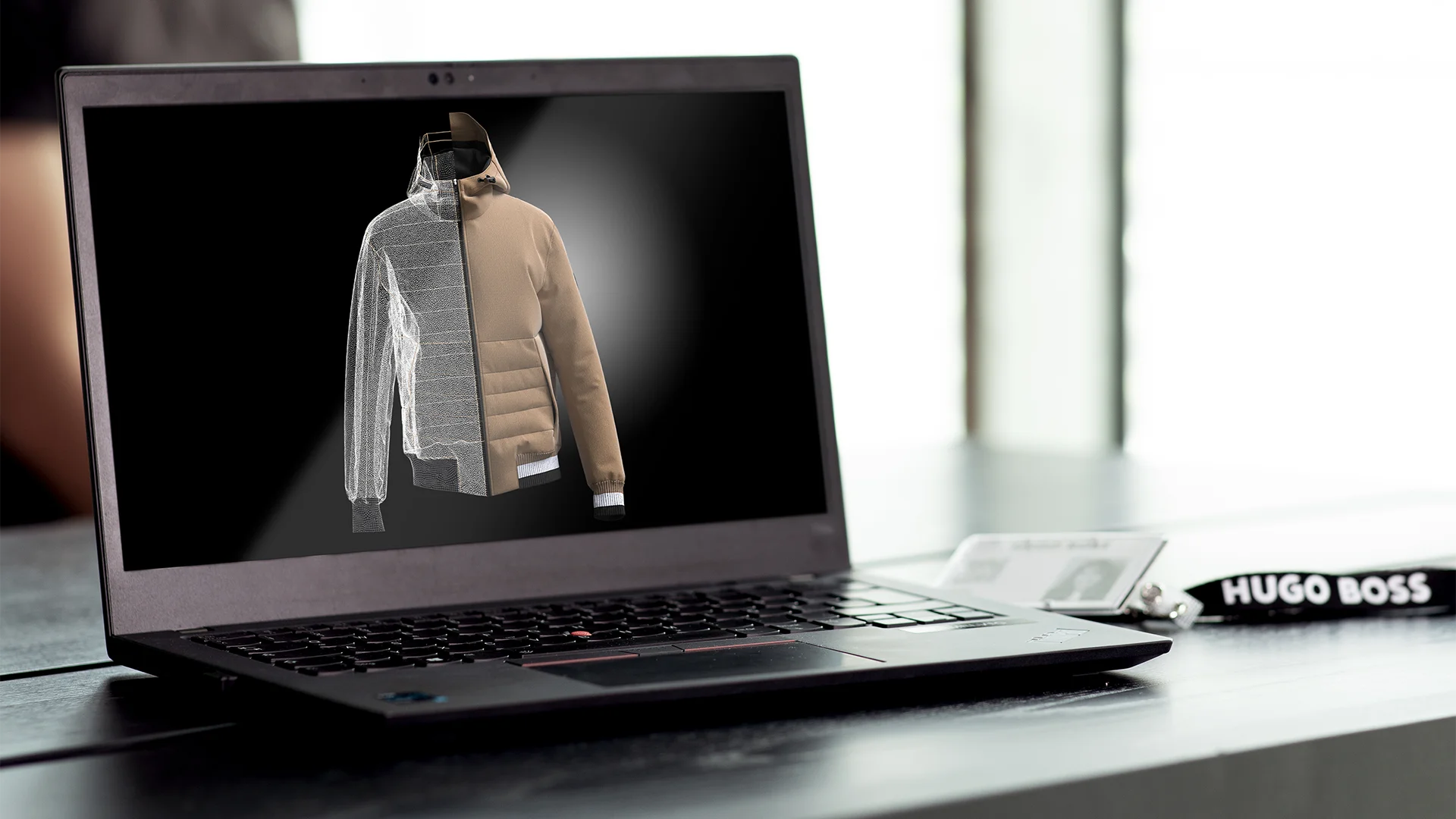 Laptop mit zweigeteilter Jacke: 50% Mock-up Design & 50% Endprodukt (Foto)